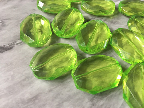 Lemon Lime Large Beads, faceted acrylic bead, LUSTER collection, lucite beads, green bracelet, wire bangle beads, clear jewelry bracelet