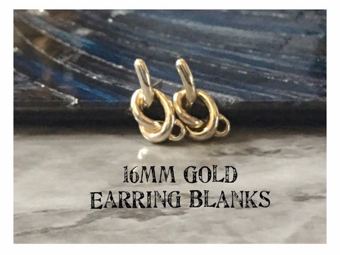 Gold knotted 16mm post earring round blanks, gold drop earring, gold stud earring, gold jewelry gold dangle DIY earring making forget me not