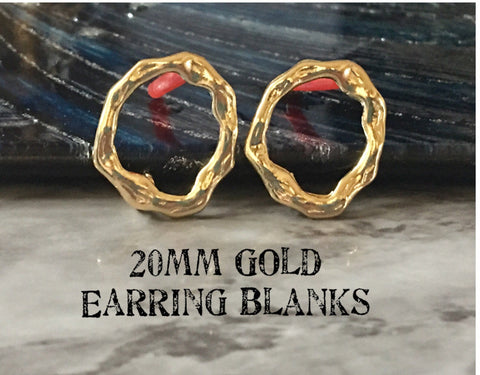 Gold wreath 20mm post earring circle blanks, gold drop earring, gold stud earring, gold jewelry, gold dangle DIY earring making round