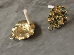 Gold floral 21mm post earring circle blanks, gold drop earring, gold stud earring, gold jewelry, gold dangle DIY earring making rosette