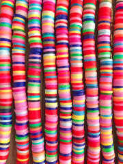 Rainbow 6mm WHOLESALE rubber disc beads, 16” strand heishi beads, colorful round polymer beads, colorful pride clearance beads, donut beads