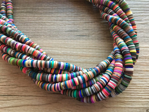 Rainbow Gray 6mm WHOLESALE rubber disc beads, 17” strand heishi beads, round polymer beads, colorful pride clearance beads, donut beads