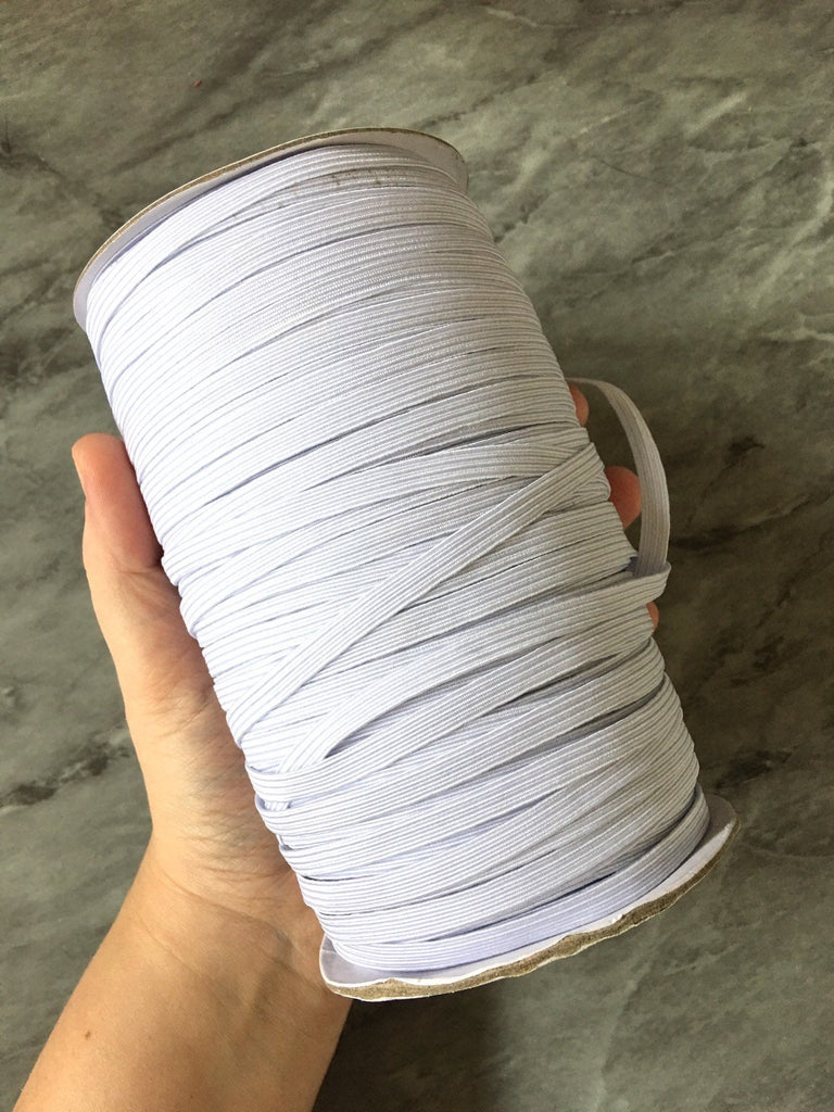 6mm White Elastic Cord, 1/4” Ready to Ship Elastic rope, braided
