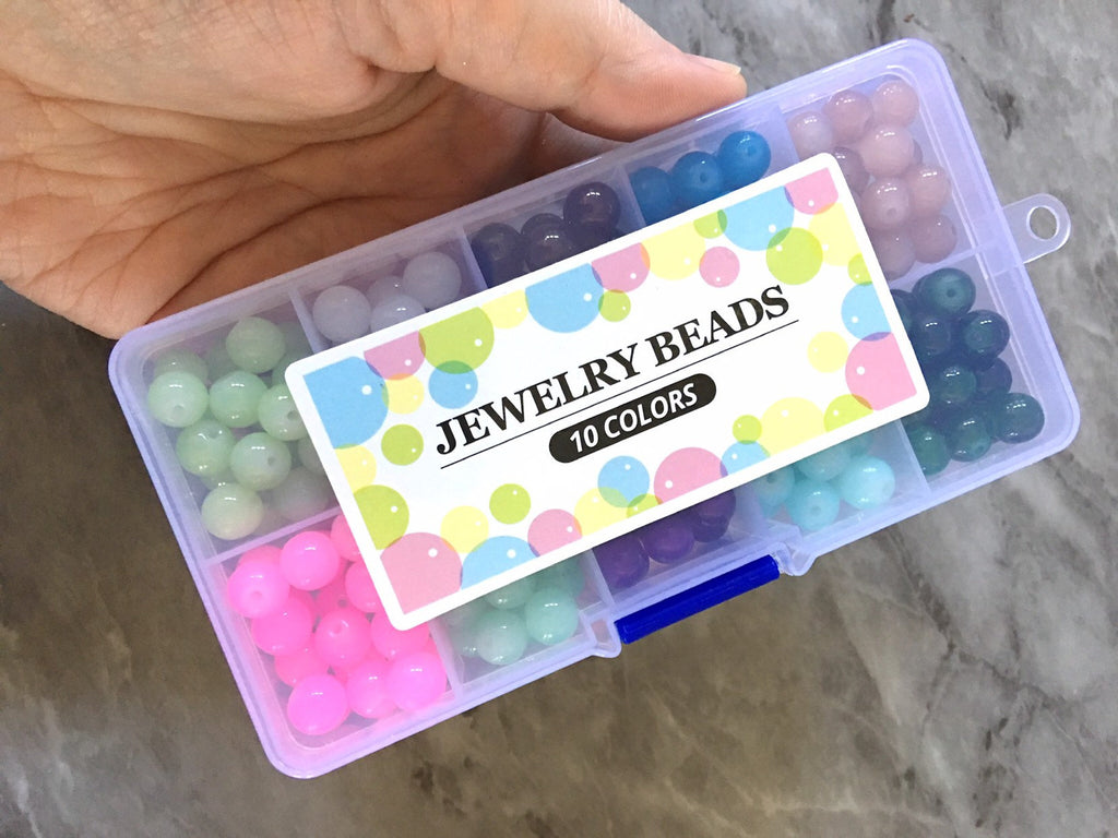 Jewel Tones Bead Kit, 10 color glass bead set, 8mm jelly beads, bead o –  Swoon & Shimmer