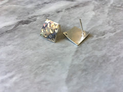 Hammered 12mm silver diamond post earring circle blanks, silver drop earring, silver stud earring, jewelry dangle DIY earring making