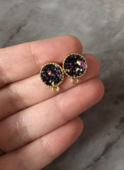 Black & Pastels 16mm post earring circle blanks, gold drop earring, gold stud earring, gold jewelry, gold dangle DIY earring making