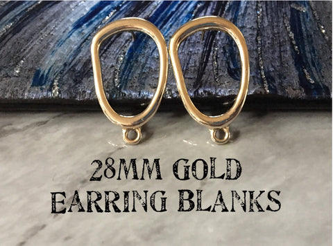 Oval 28mm post earring teardrop blanks, gold drop earring, gold stud earring, gold jewelry, gold dangle DIY earring making statement