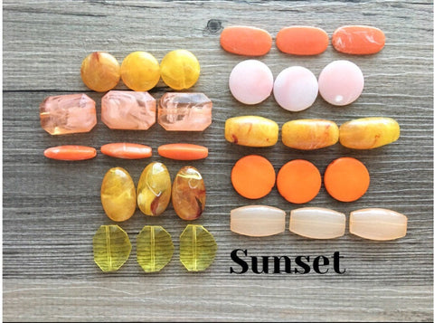 SALE! Sunset Bead Bag, orange yellow peach Acrylic Nugget Jewelry Making Supplies Wire Bangle Bracelet wholesale clearance beads