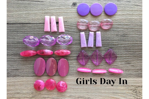 SALE! Girls Day In Bead Bag, Purple & pink Acrylic Nugget Jewelry Making Supplies Wire Bangle Bracelet wholesale clearance beads