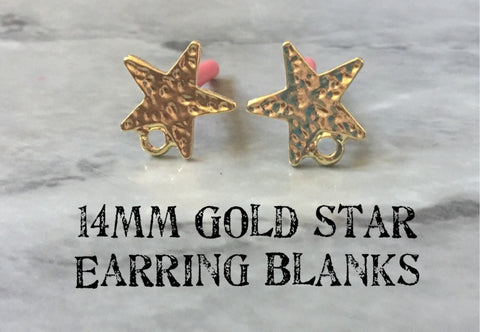 Gold hammered STAR 14mm post earring blanks, gold earring, gold stud earring, gold jewelry, gold dangle earring making diamond metallic