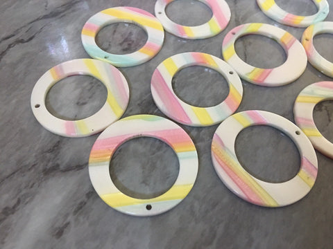 Pastel Banded Striped Shell Resin Acrylic Blanks Cutout, earring bead jewelry making, 36mm circle pendant jewelry, white earrings DIY