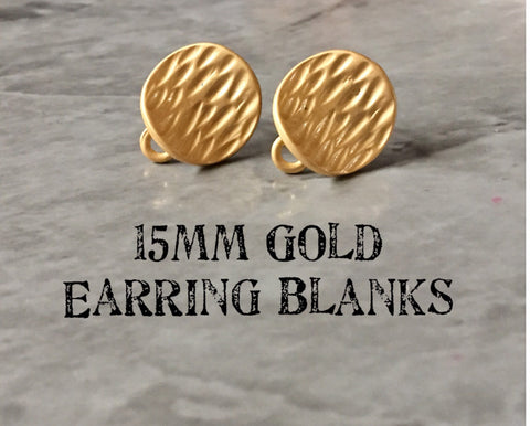 Gold carved 15mm post earring circle blanks, gold drop earring, gold stud earring, gold jewelry, gold dangle DIY earring making rosette