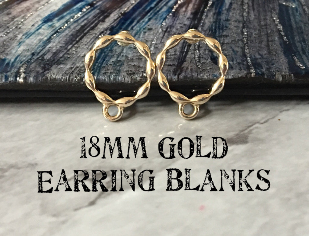 Bubble Wreath Gold 18mm post earring circle blanks, gold drop earring, gold stud earring, gold jewelry, gold dangle DIY earring making
