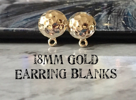 Gold “Golf Ball” 18mm gold circle post earring circle blanks, gold drop earring, gold stud earring, jewelry dangle DIY earring making