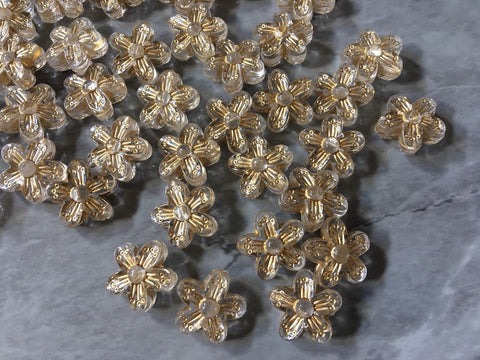 15mm Gold Flower Beads, circular beads, round beads, gold ball beads, jewelry statement chunky, gold jewelry, gold bracelet, golden beads