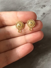14mm gold hammered wreath post earring circle blanks, gold drop earring, gold stud earring, gold jewelry, dangle DIY earring making circle
