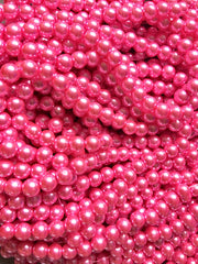 Rose Pink 8mm Glass WHOLESALE round pearl beads, 30” strand 105 beads, colorful round beads, pearl clearance beads shiny circular