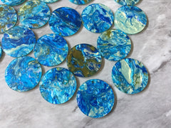 Gold & Blue Turquoise BEACH mosaic Resin Beads, circle cutout acrylic Earring Necklace pendant bead, one hole at top, jewelry acrylic DIY