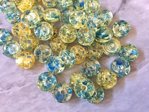 Flecked Blue in Resin acrylic beads Circles, donut shape resin poured beads, round spacer bead colorful blue beads