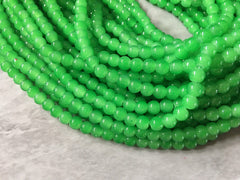 Green Grass 6mm Glass WHOLESALE round beads, 30” strand 140 beads, colorful round beads, Kelly green pride clearance beads