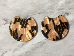 Champagne & black mosaic Resin Beads, circle cutout acrylic 36mm Earring Necklace pendant bead one hole at top metallic jewelry acrylic DIY