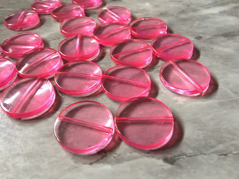 Pink Circle Beads, 25mm Translucent Beads for Jewelry Making, faceted resin beads, clear jewelry necklace, pink beads, dark pink jewelry