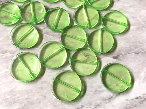 Green Circle Beads, 25mm Translucent Beads for Jewelry Making, faceted resin beads, clear jewelry necklace, lime beads, Apple green jewelry