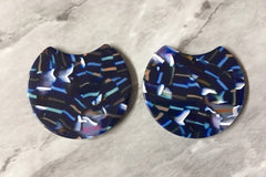 Navy Blue White SPRINKLES Tortoise Shell Beads, circle cutout acrylic 36mm Earring Necklace pendant boho, one hole top colorful acrylic DIY