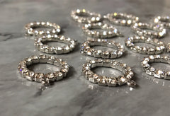 Rhinestone encrusted circle pendants, diamond colored drop earrings jewelry, silver circles 18mm 1 hole, fashion earrings metallic