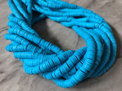 Caribbean Blue 6mm WHOLESALE rubber disc beads, 16” strand heishi beads, colorful round polymer beads, colorful pride clearance beads