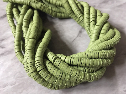 Olive Green 6mm WHOLESALE rubber disc beads, 16” strand heishi beads, colorful round polymer beads, colorful pride clearance beads donut