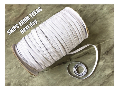 6mm White Elastic Cord, 1/4” Ready to Ship Elastic rope, braided elastic for face masks, sewing supplies notions fabric trim knit stretch