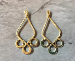 Gold metal Earring Blanks, earring bead jewelry making, 52mm circle jewelry, gold pendant teardrop blank, solid gold color drop dangle
