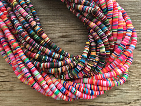 Rainbow 6mm WHOLESALE rubber disc beads, 16” strand heishi beads, colorful round polymer beads, colorful pride clearance beads, donut beads