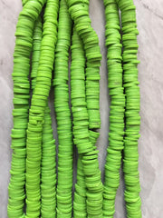 Asparagus Green 6mm WHOLESALE rubber disc beads, 16” strand heishi beads, colorful round polymer beads, colorful pride clearance beads donut