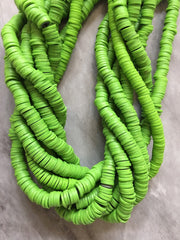 Asparagus Green 6mm WHOLESALE rubber disc beads, 16” strand heishi beads, colorful round polymer beads, colorful pride clearance beads donut