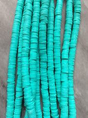 Robins Egg Blue 6mm WHOLESALE rubber disc beads, 16” strand heishi beads, colorful round polymer beads, colorful pride clearance beads donut