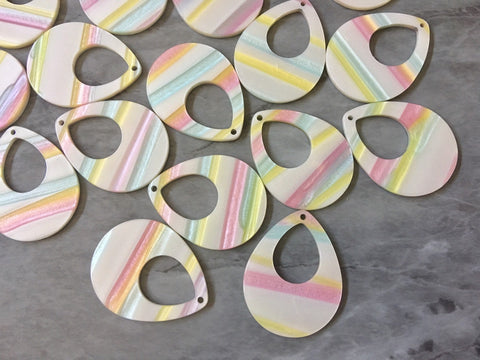 Pastel Banded Striped Shell Resin Acrylic Blanks Cutout, earring bead jewelry making, 38mm teardrop pendant jewelry, white earrings DIY