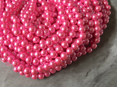 Rose Pink 8mm Glass WHOLESALE round pearl beads, 30” strand 105 beads, colorful round beads, pearl clearance beads shiny circular