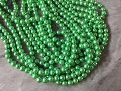 Light Green 8mm Glass WHOLESALE round pearl beads, 30” strand 105 beads, colorful round beads, pearl clearance beads shiny circular