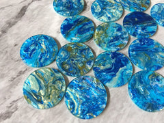 Gold & Blue Turquoise BEACH mosaic Resin Beads, circle cutout acrylic Earring Necklace pendant bead, one hole at top, jewelry acrylic DIY