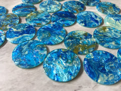 Gold & Blue Turquoise BEACH mosaic Resin Beads, circle cutout acrylic Earring Necklace pendant bead, one hole at top, jewelry acrylic DIY