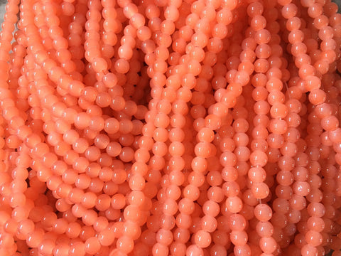 Coral 6mm Glass WHOLESALE round beads, 30” strand 140 beads, colorful round beads, pink orange pride clearance beads
