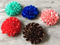 LAST CHANCE Fabric Flowers, flat back Wide Trim lace for Headbands Wedding Bouquet Making colorful, set of 5