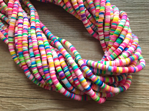 Rainbow 4mm WHOLESALE rubber disc beads, 16” strand heishi beads, colorful round polymer beads, colorful pride clearance beads, donut beads