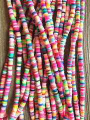 Rainbow 4mm WHOLESALE rubber disc beads, 16” strand heishi beads, colorful round polymer beads, colorful pride clearance beads, donut beads