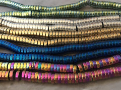 Metal 6mm gold plated silver disc beads, 16” strand heishi beads, colorful round beads, colorful pride clearance beads donut bracelet
