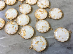 Cream Gold Foil Paper & Galaxy Glitter set in Clear Resin Acrylic Blanks Cutout, earring bead jewelry making, 25 mm round pendant white
