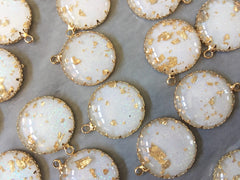 Cream Gold Foil Paper & Galaxy Glitter set in Clear Resin Acrylic Blanks Cutout, earring bead jewelry making, 25 mm round pendant white