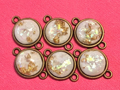 Cream Gold Foil confetti Resin Druzy Cabochons on 2 Hole Plates, jewelry making kit earring set, diy jewelry, 12mm Druzy bracelet